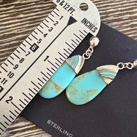 Turquoise Sterling Silver Teardrop Dangle Statement Dangle Earrings - Picture 5 of 9